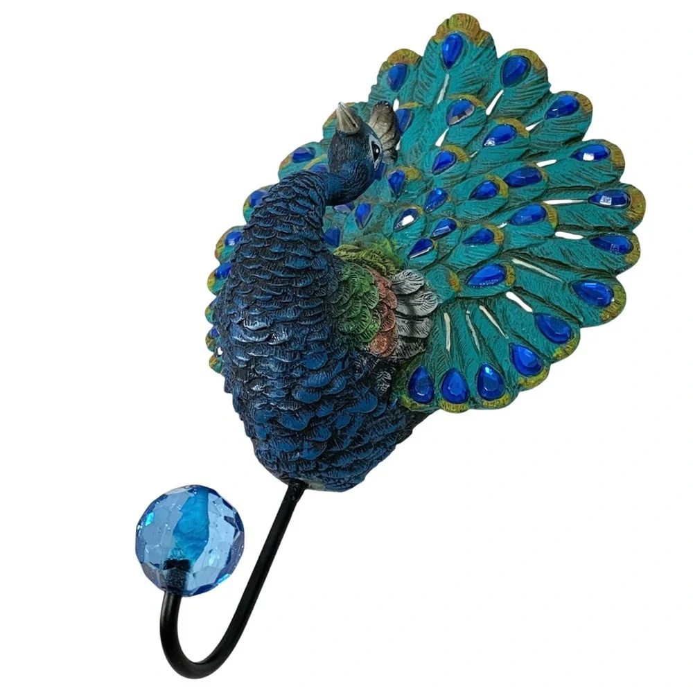 Jeweled Peacock Coat Purse Bag Wall Hook Boho Artsy Colorful Unique